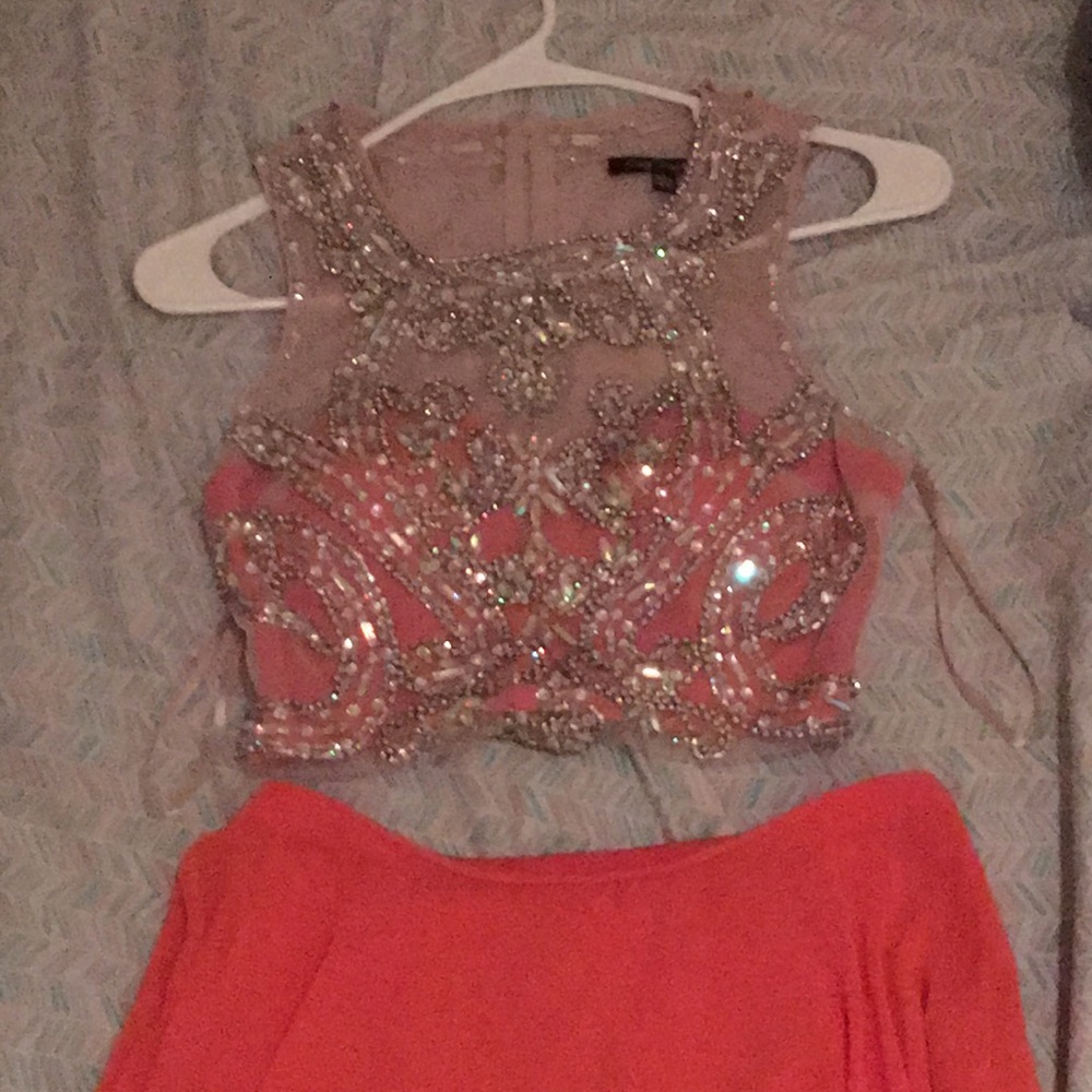 CORAL RHINESTONE DRESS 2pc